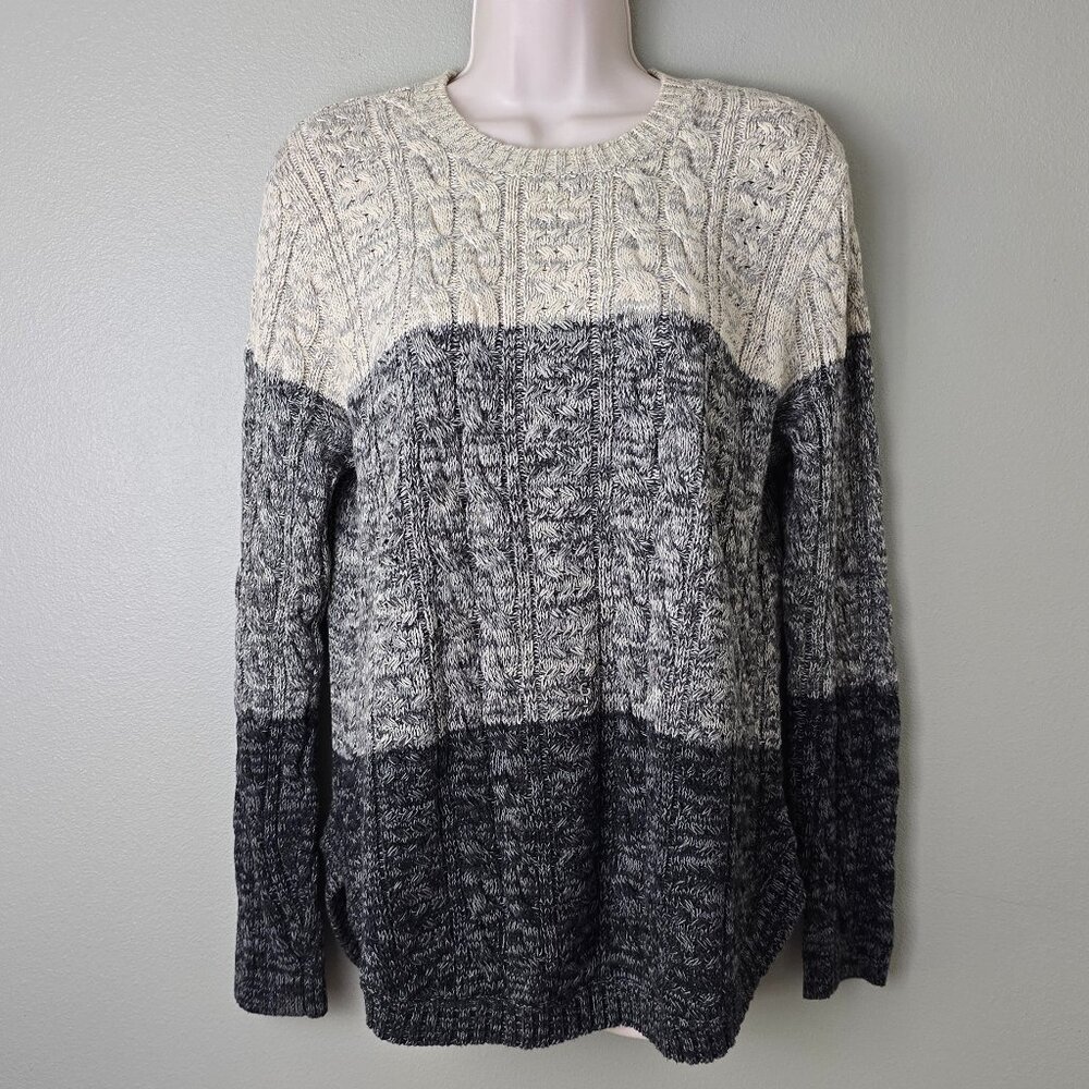 Jeanne Pierre Chunky Grey Ombre Color Block Pullover Sweater